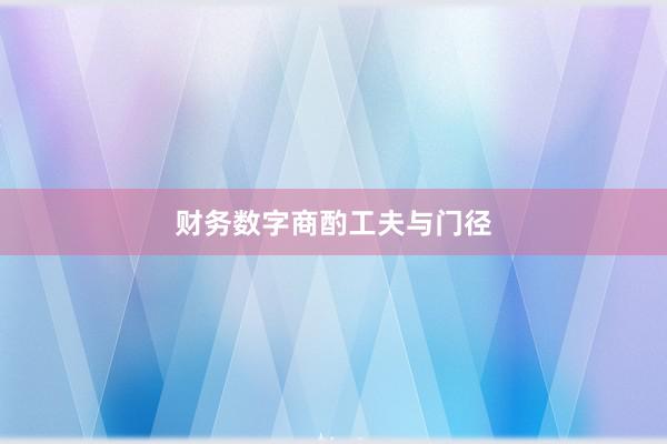 财务数字商酌工夫与门径